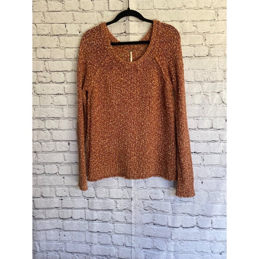 Free People Open Knit Maroon And Cream Marled  Sweater L